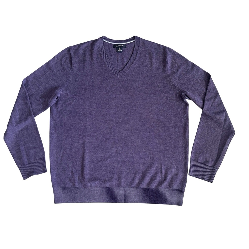 Banana Republic Sweater‎ Mens XLT Purple V-Neck Extra Fine Merino Wool Pullover